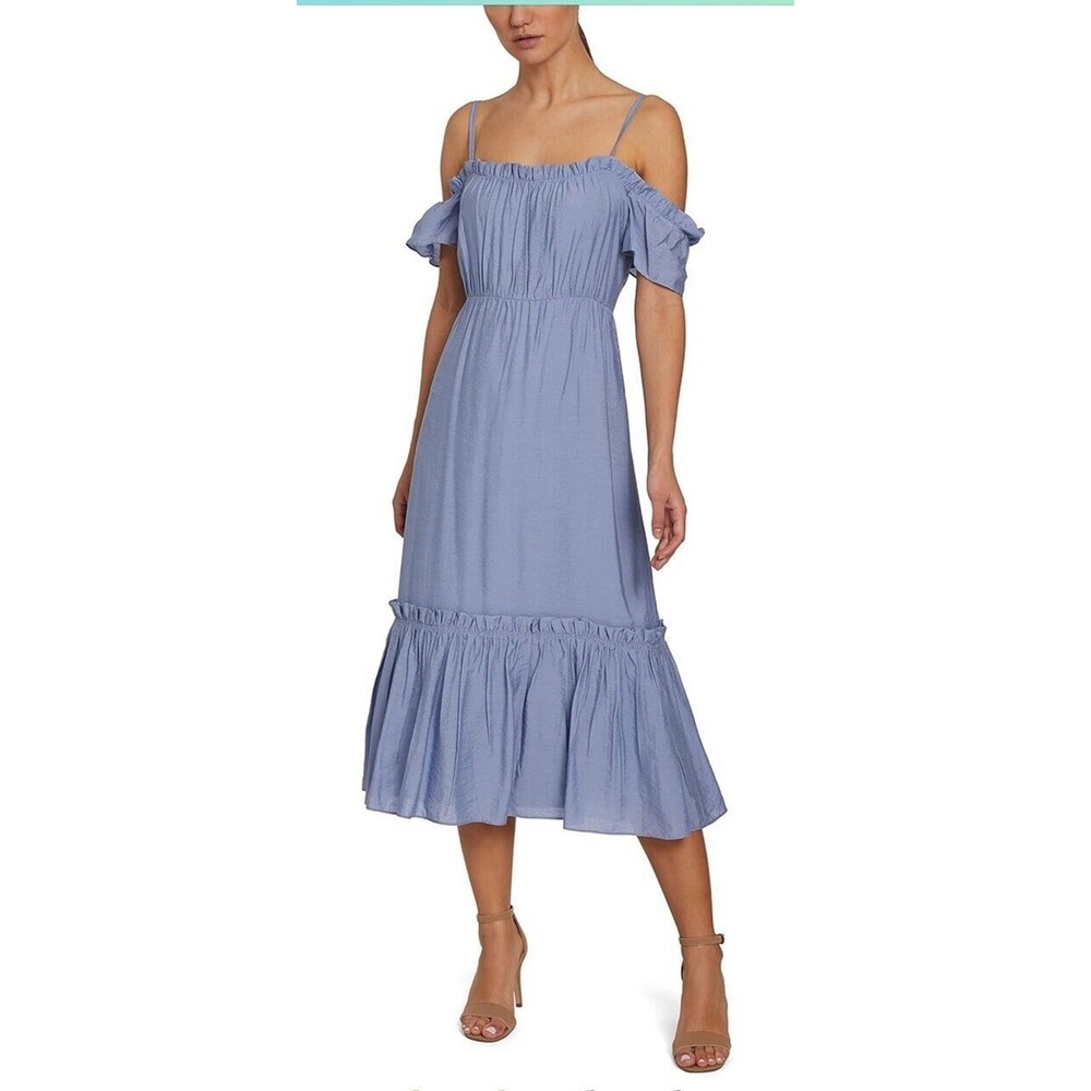Sage Collective Blue Cold Shoulder Ruffle Tiered Midi Dress Size 12 ST03D17